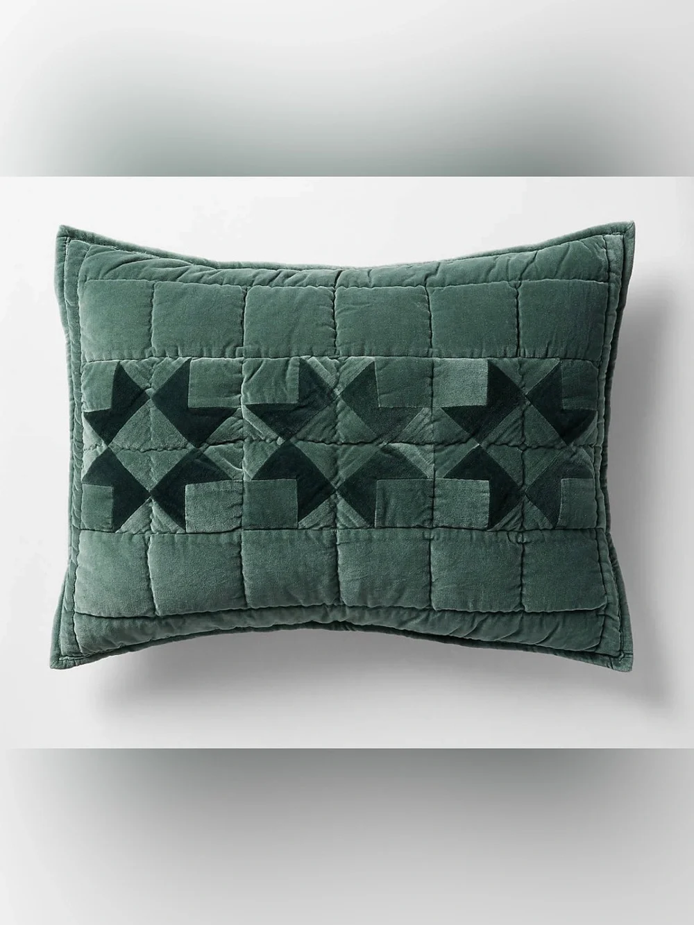 Crate & Barrel Velvet Pine Green Heritage Quilt and Pillow Sham - Twin